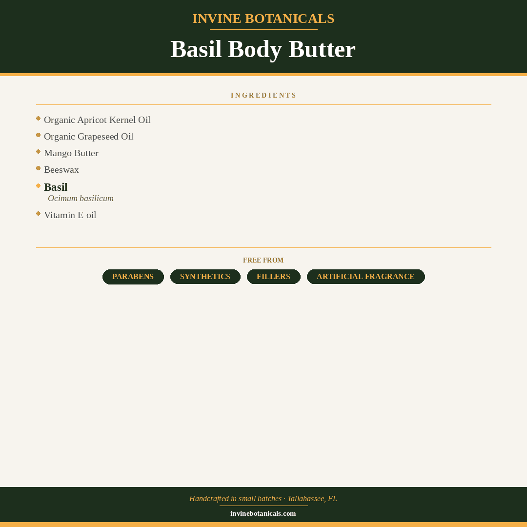 Basil Body Butter ingredient list