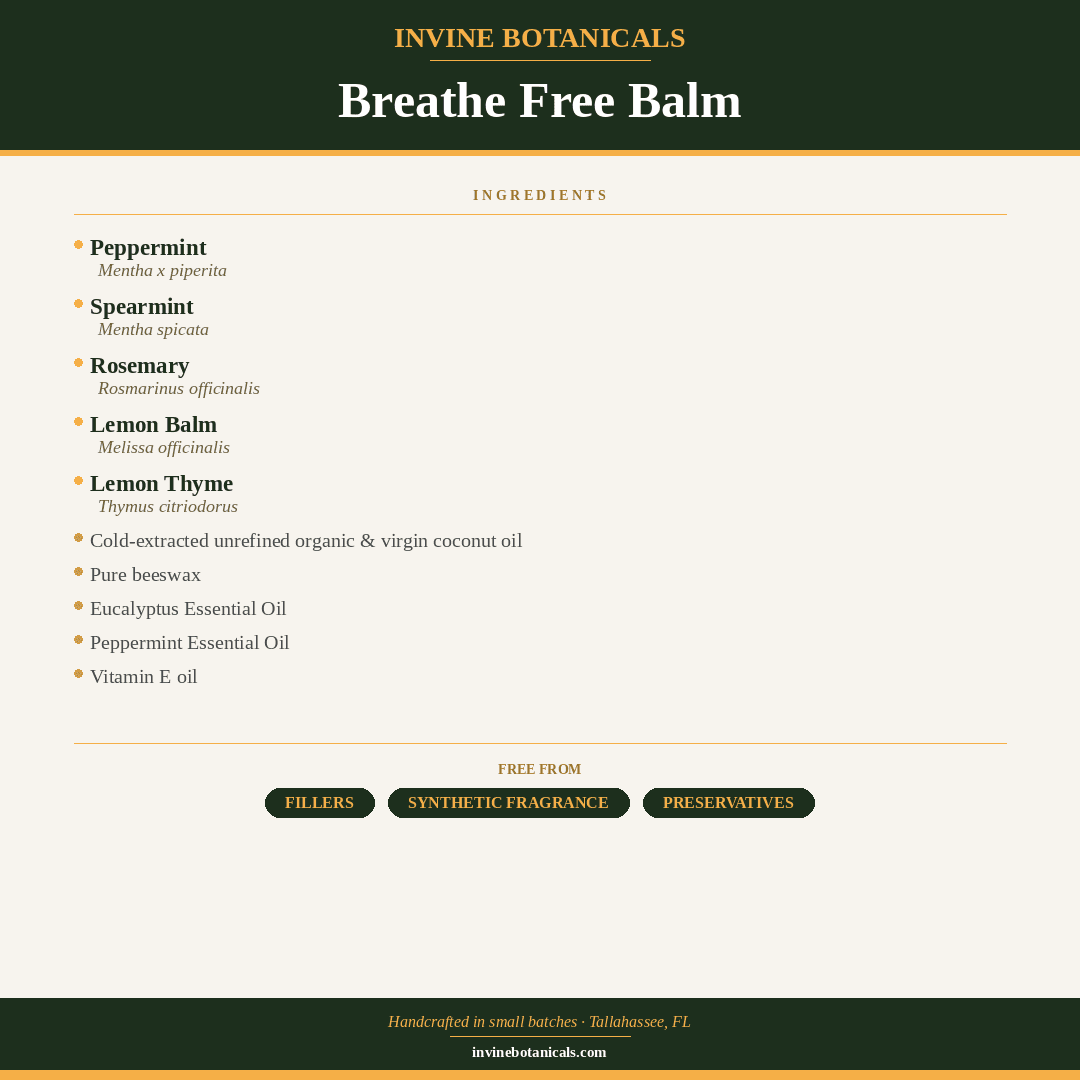 Breathe Free Balm ingredient list