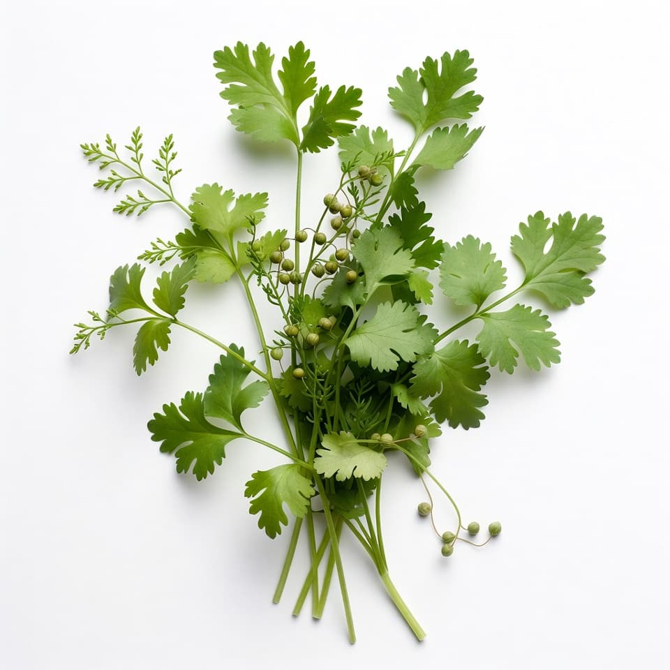 Fresh cilantro with delicate bright green feathery leaves