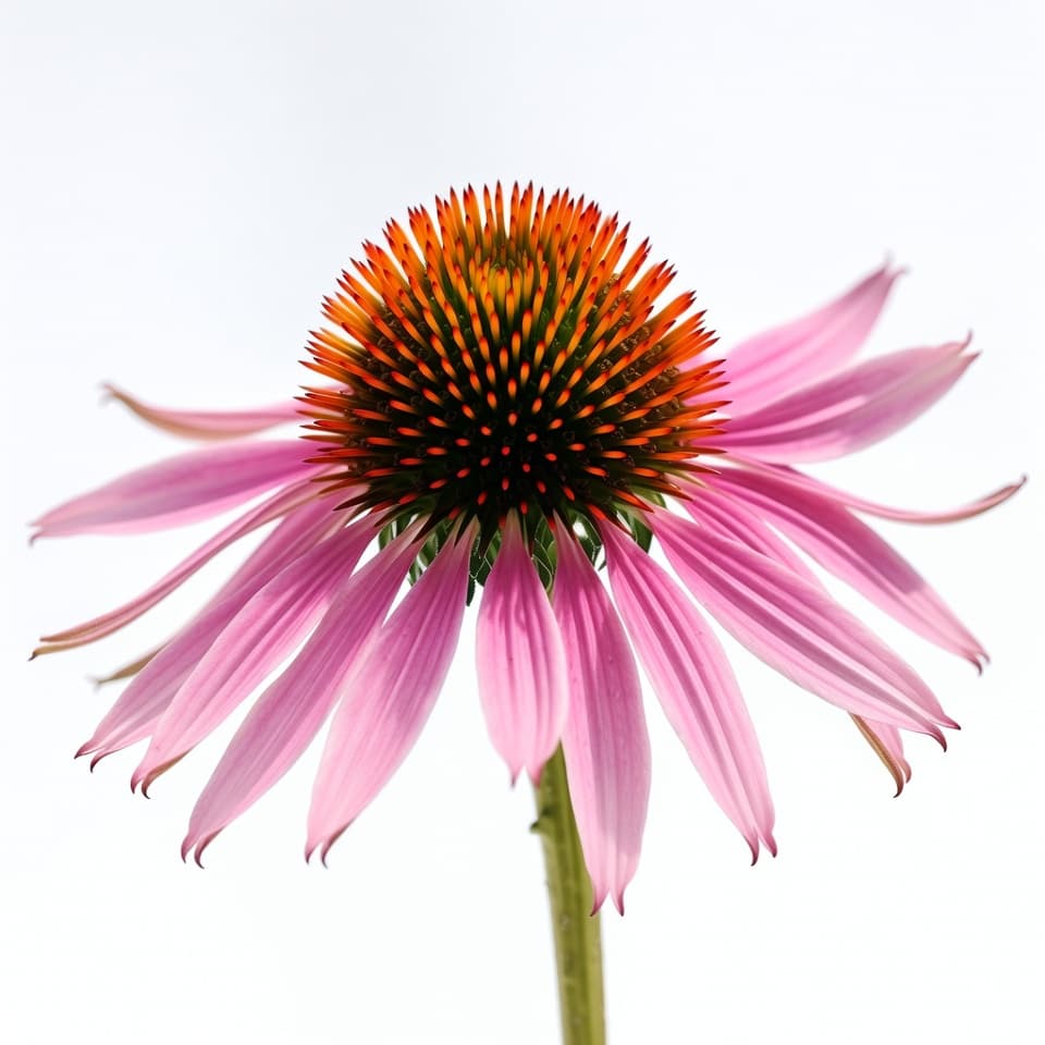 Echinacea purpurea coneflower in bloom with bright purple petals and orange center
