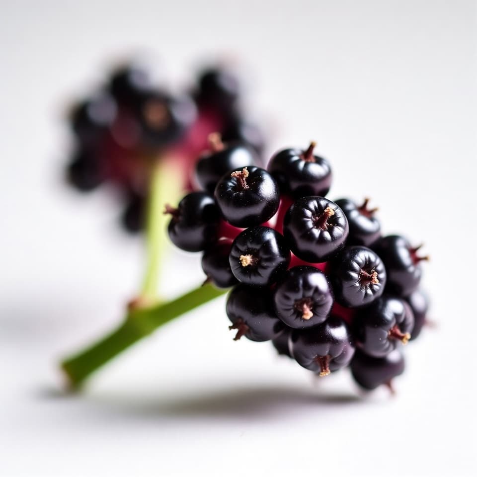 Elderberry shrub with clusters of small dark purple berries and compound leaves