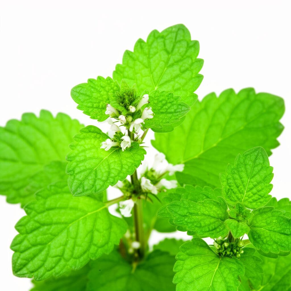 Lemon balm leaves with serrated edges on a garden plant