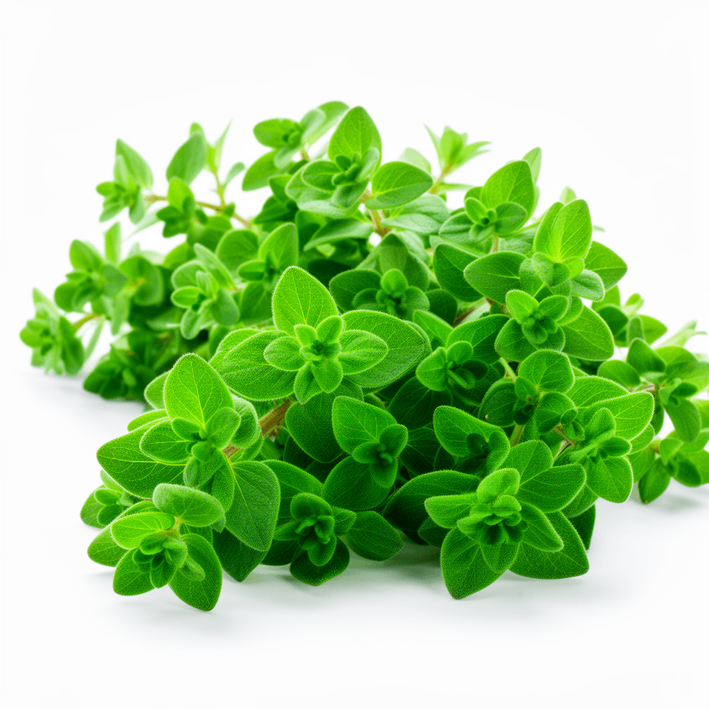 Oregano plant with small oval aromatic leaves and woody stems