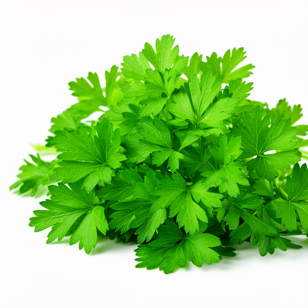 Fresh bright green curly parsley growing in garden