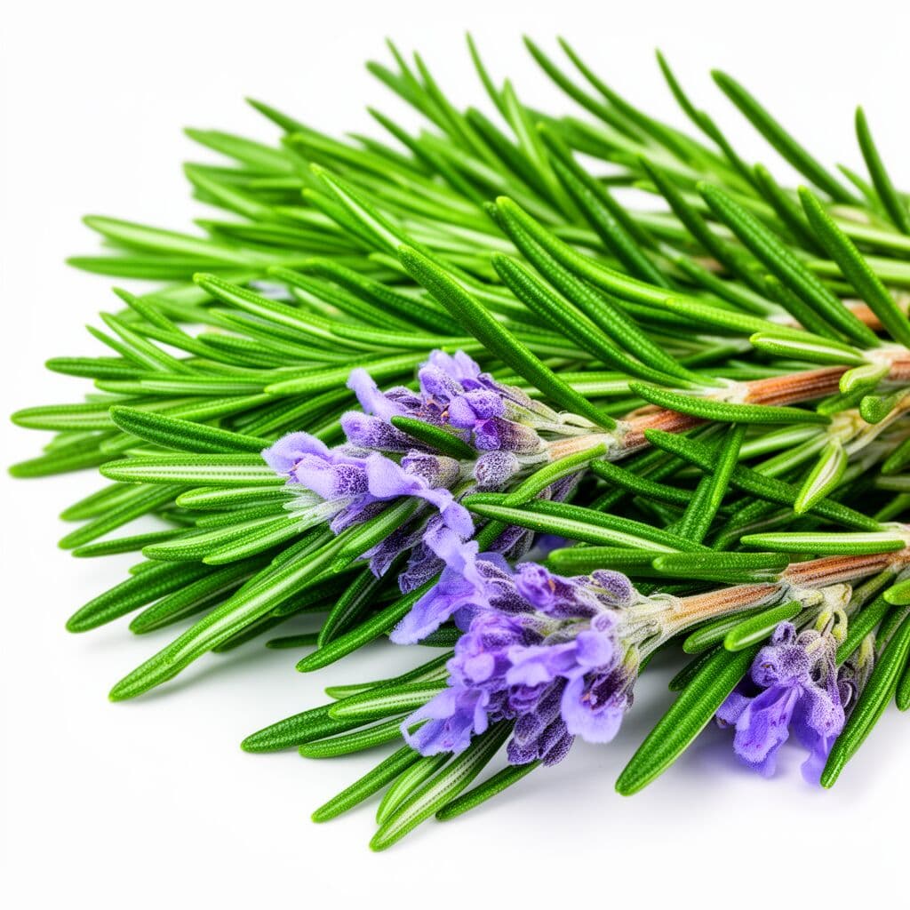 Rosemary sprigs with narrow silver-green aromatic leaves