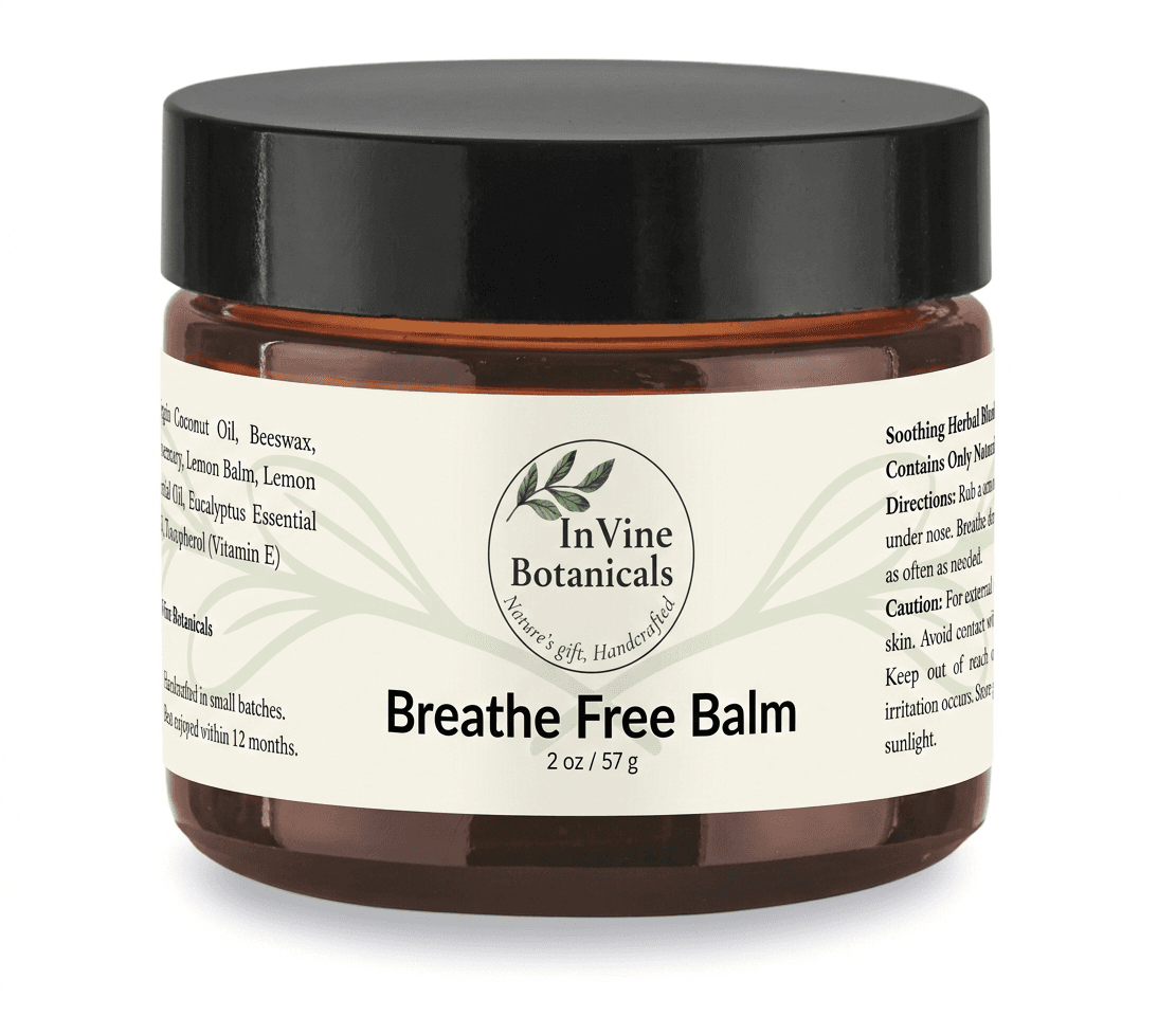 InVine Breathe Free Balm in 2oz amber glass jar