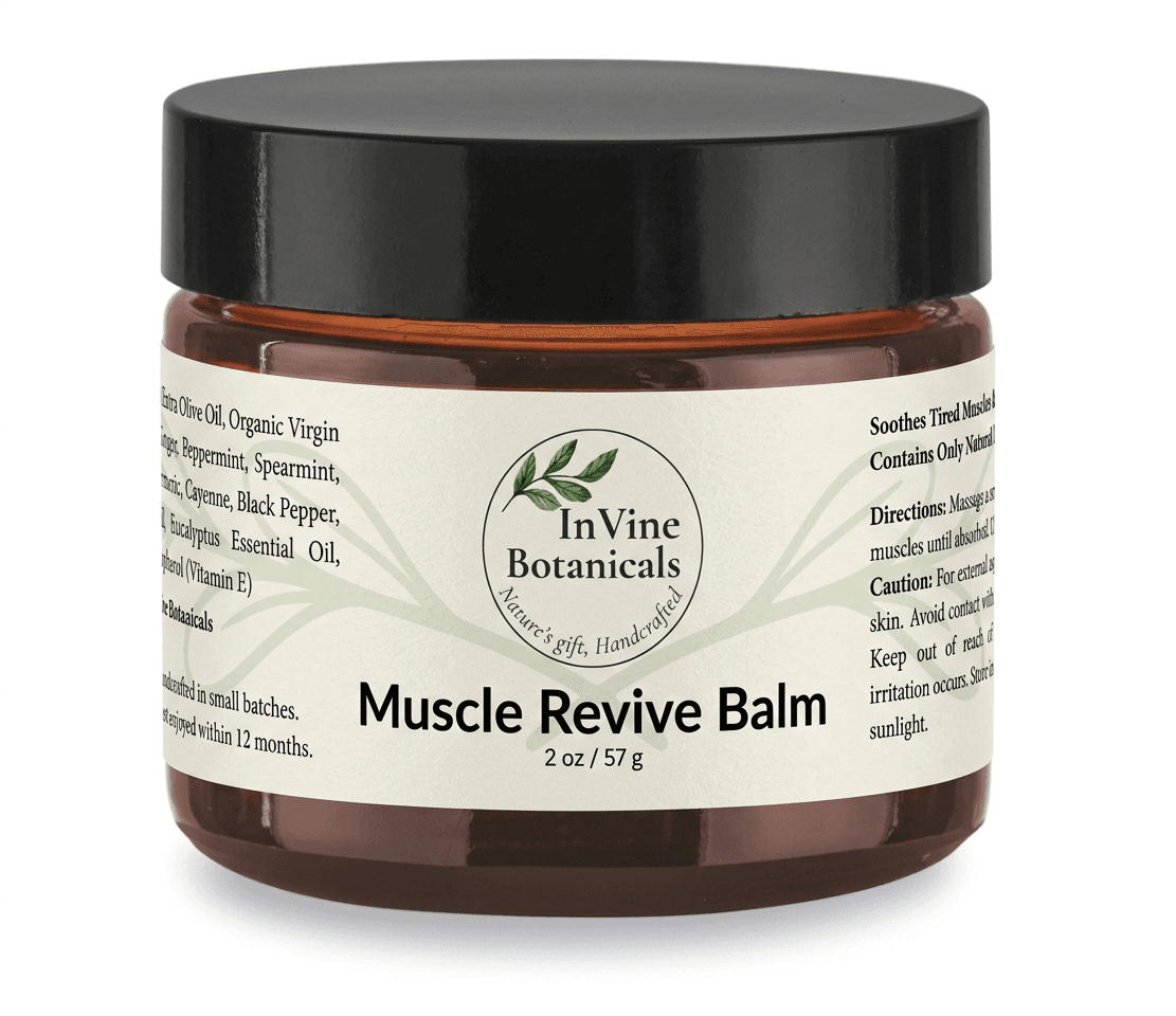 InVine Muscle Revive Balm in 2oz amber glass jar